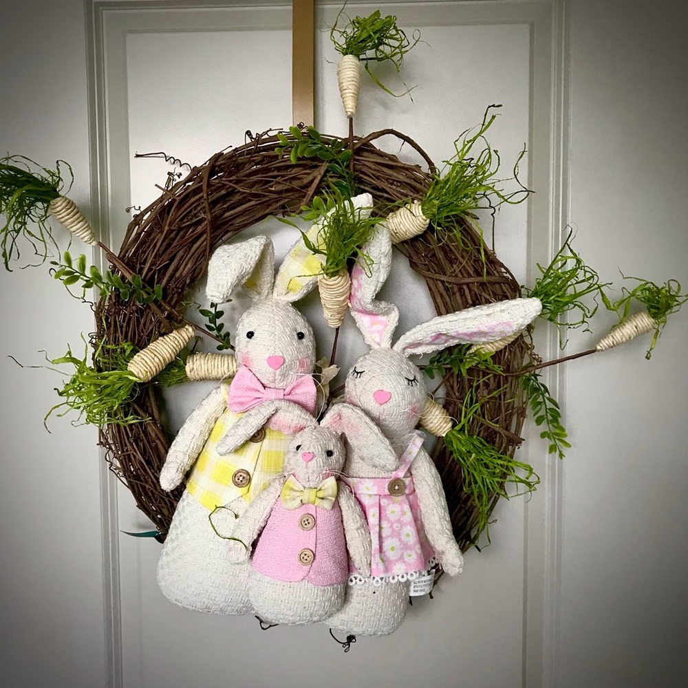 Wood bunny family spring wreath